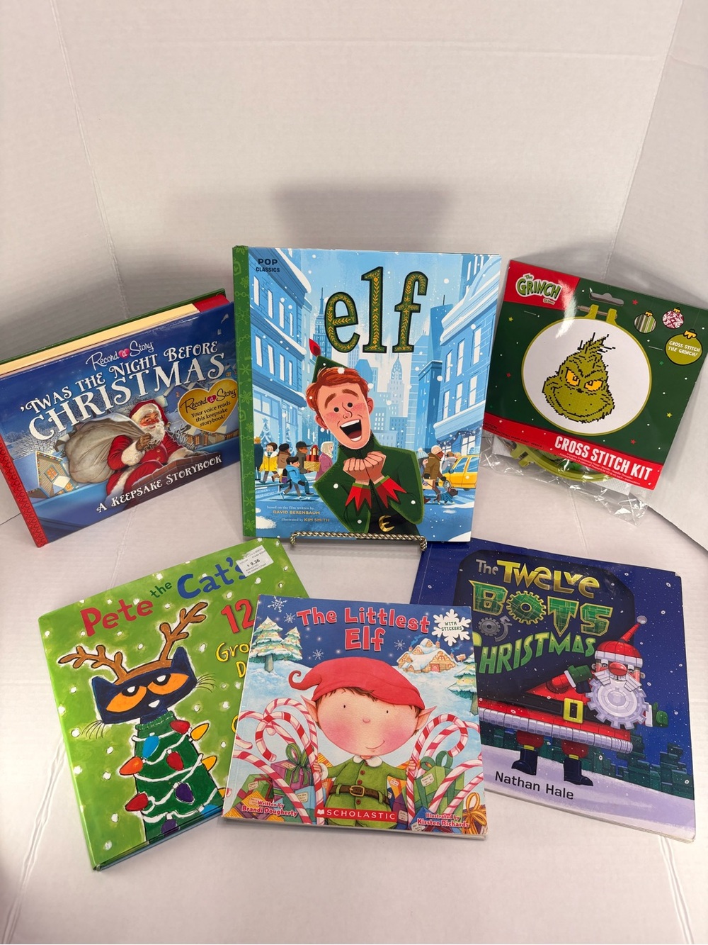 Christmas Kids Book Bundle – Elf Pete the Cat Grinch Cross Stitch – 6 Piece Lot